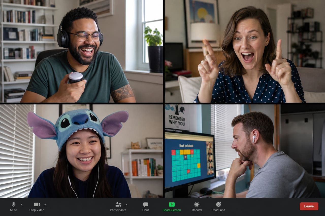 Diverse Colleagues Playing Remote Team Games via Video Call