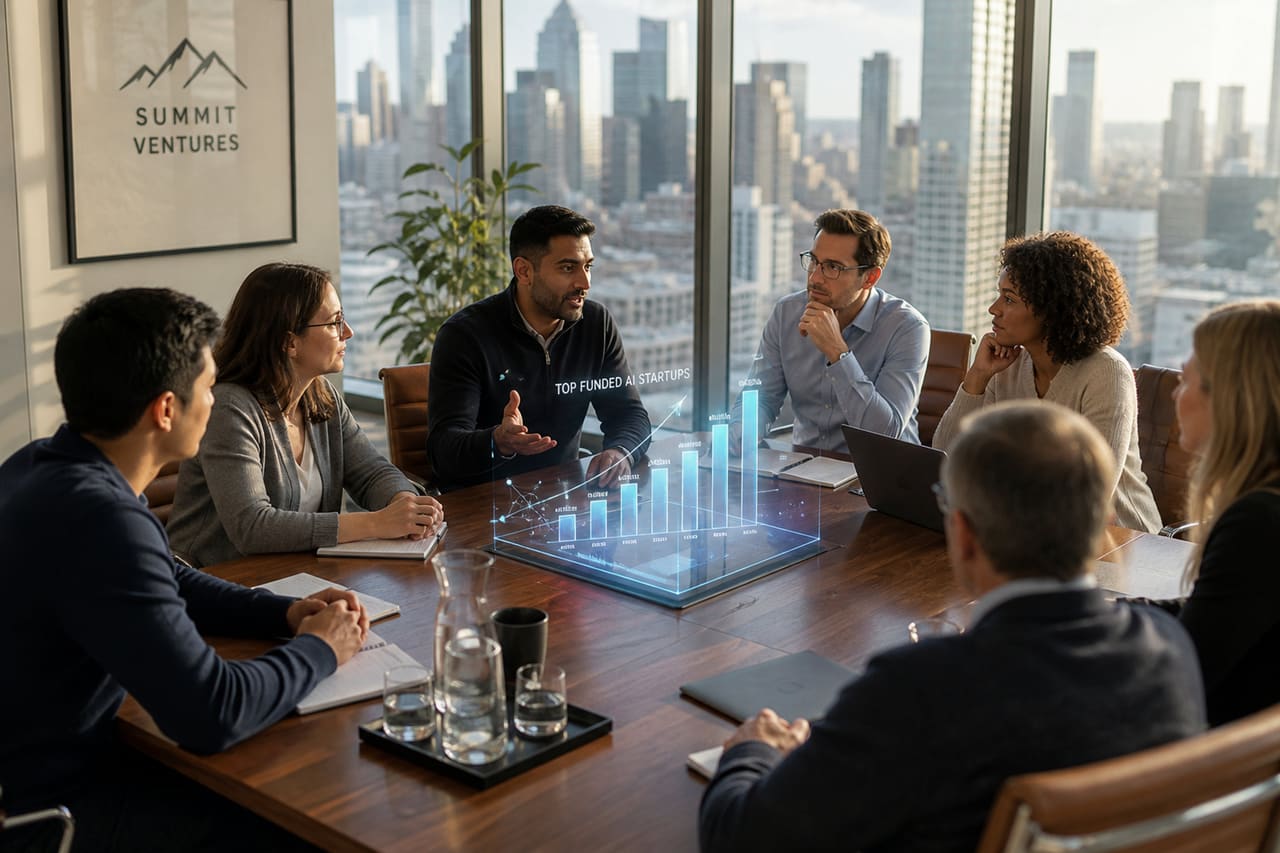 Investors Analyzing Growth Data of AI Startups in Boardroom