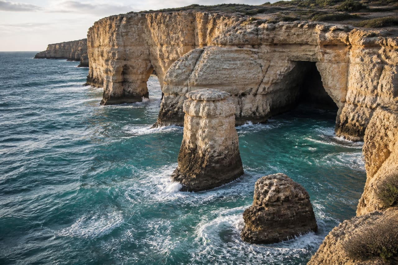 Dramatic Coastal Cliffs and Sea Stacks Formed by Erosion