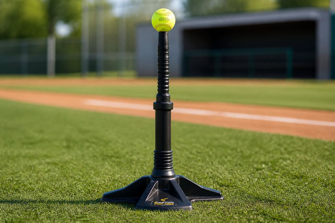 Pop Toss Slow-Pitch Batting Tee on a Baseball Field