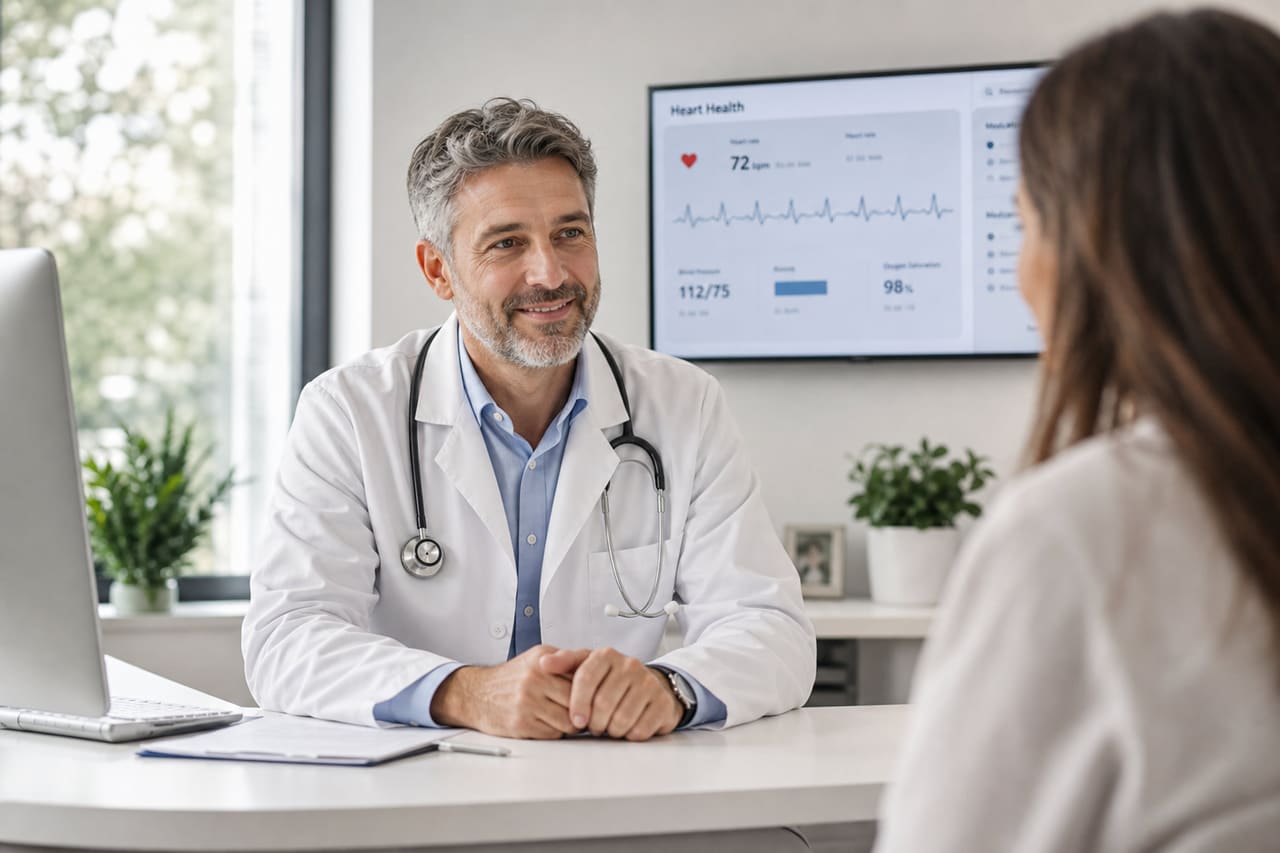 Male Doctor Consulting with Patient in Modern Medical Office