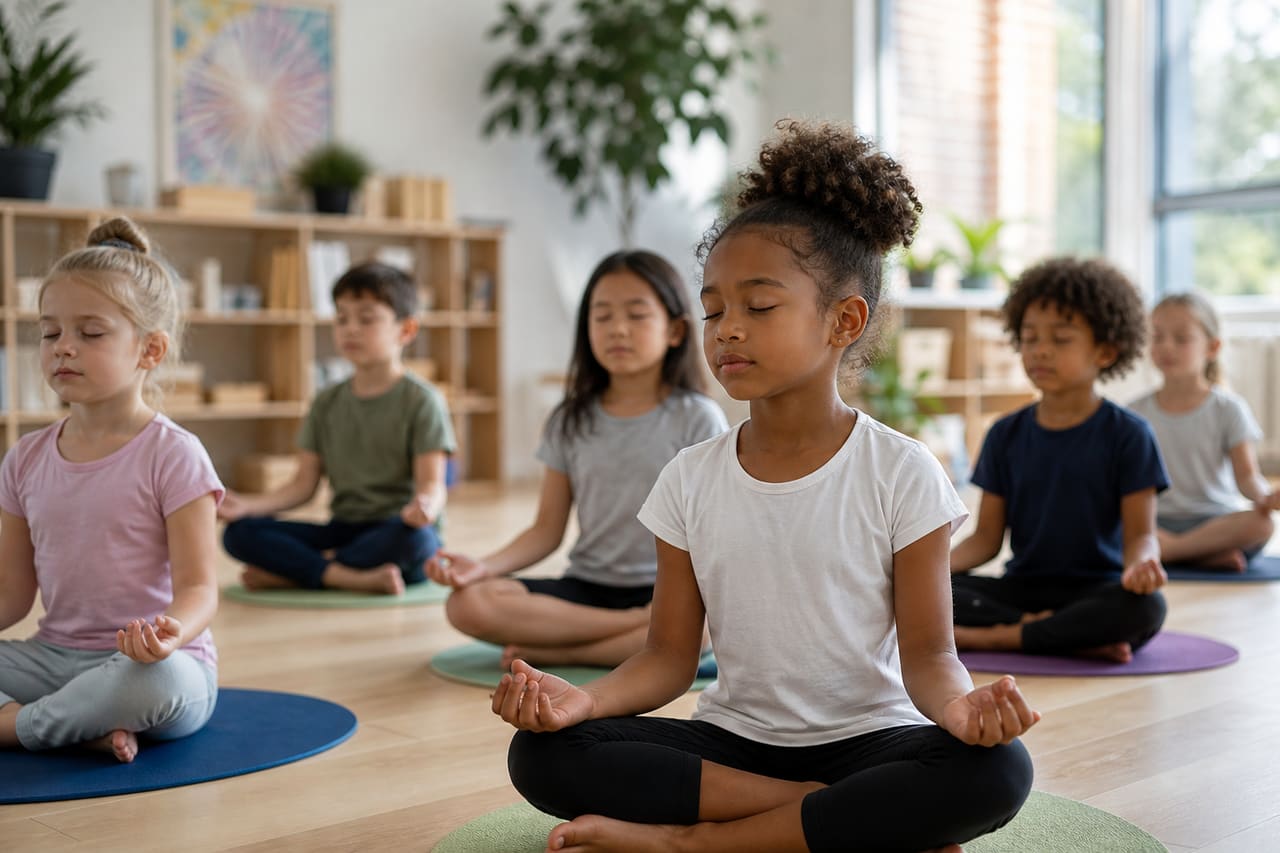 Children Sitting in a Circle Practicing Guided Meditation