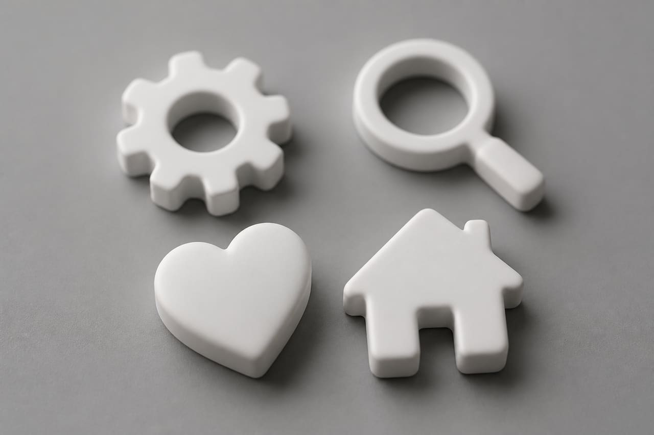 Minimalist 3D App Icons on a Neutral Surface