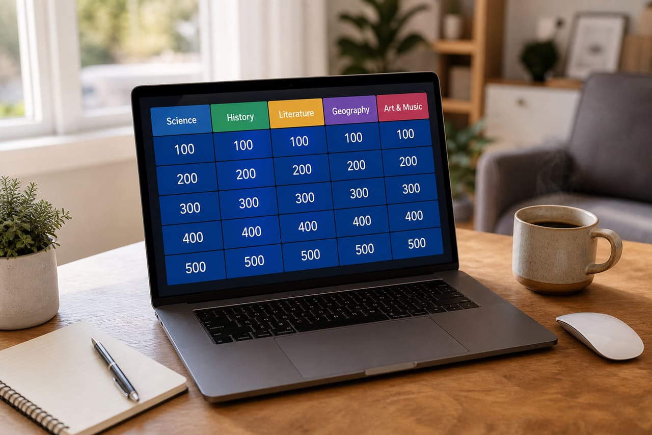 Laptop Displaying an Interactive Quiz Template on a Desk