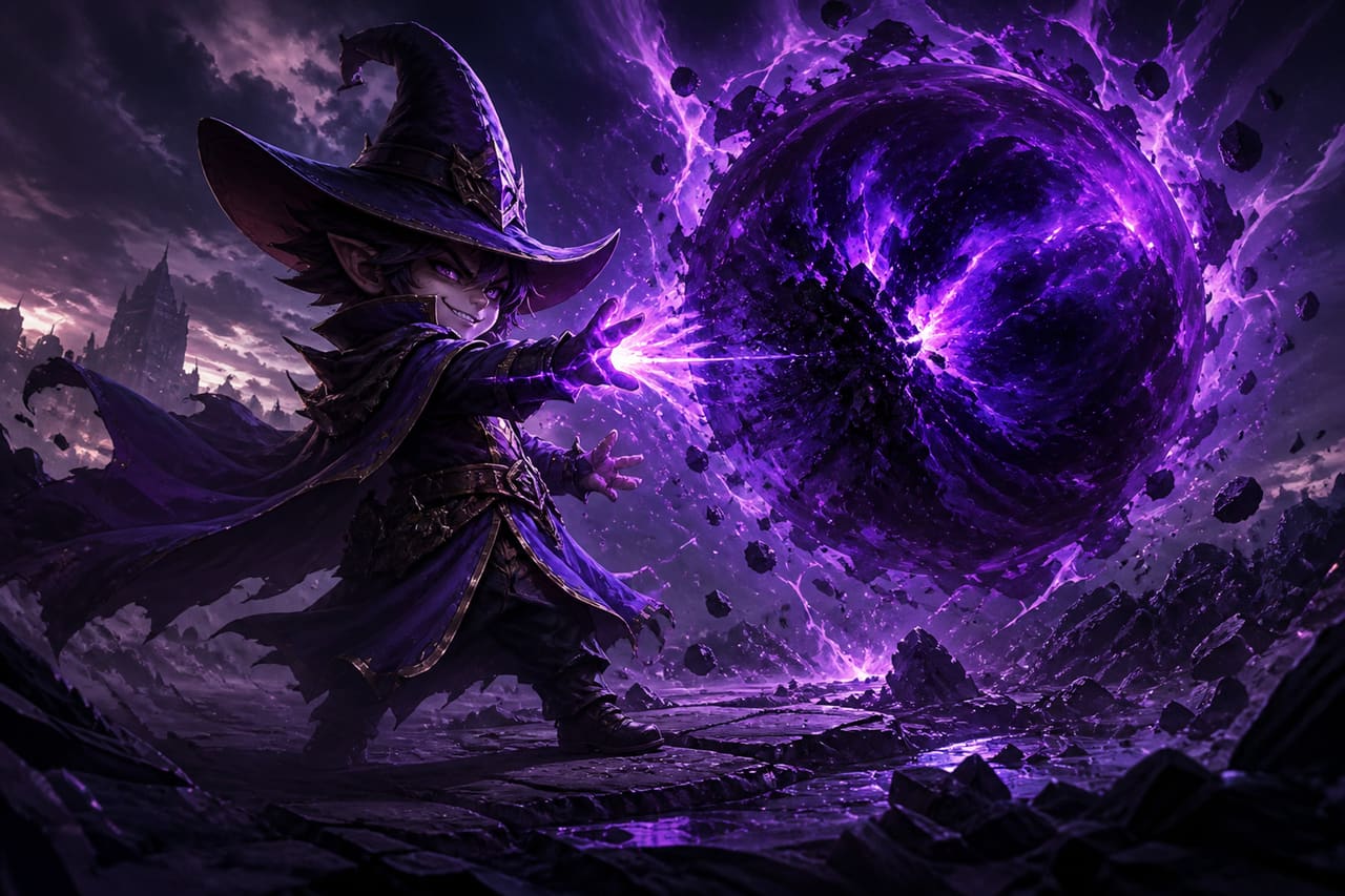 Small Sorcerer Casting a Massive Dark Magic Explosion