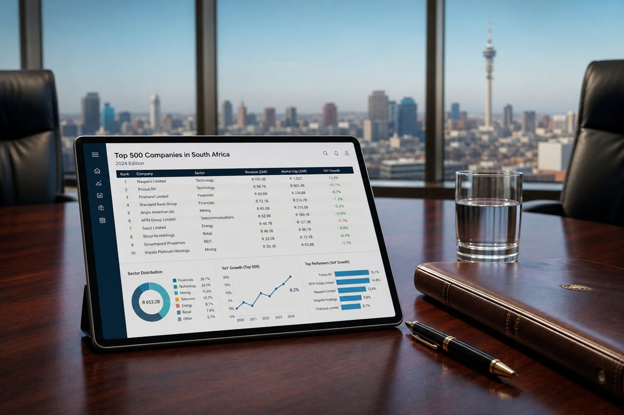 Digital List of Top 500 Companies in South Africa on Tablet
