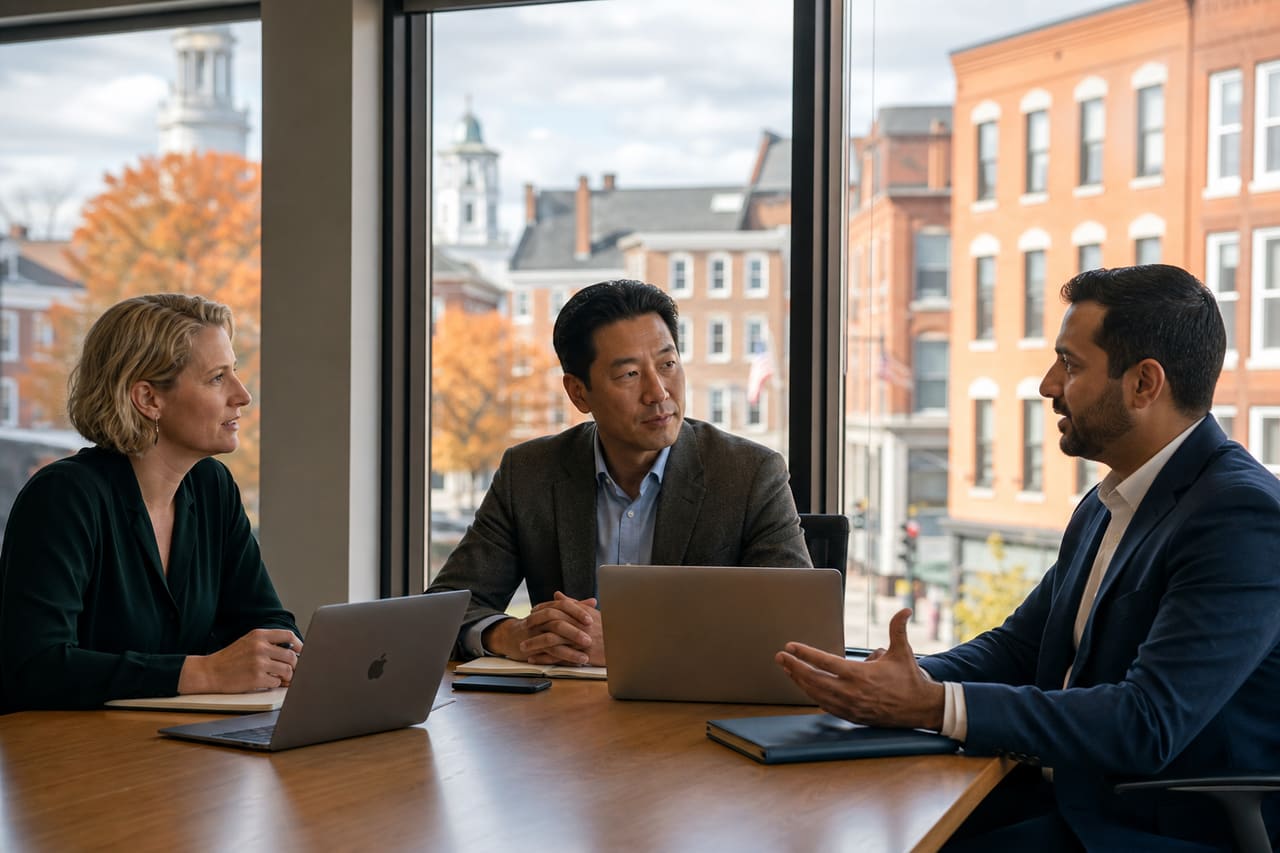 Professional Office Workers Collaborating in a Portland Connecticut Business District