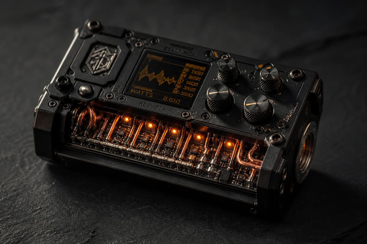 Custom Industrial Beast Box Mod on Dark Slate Surface
