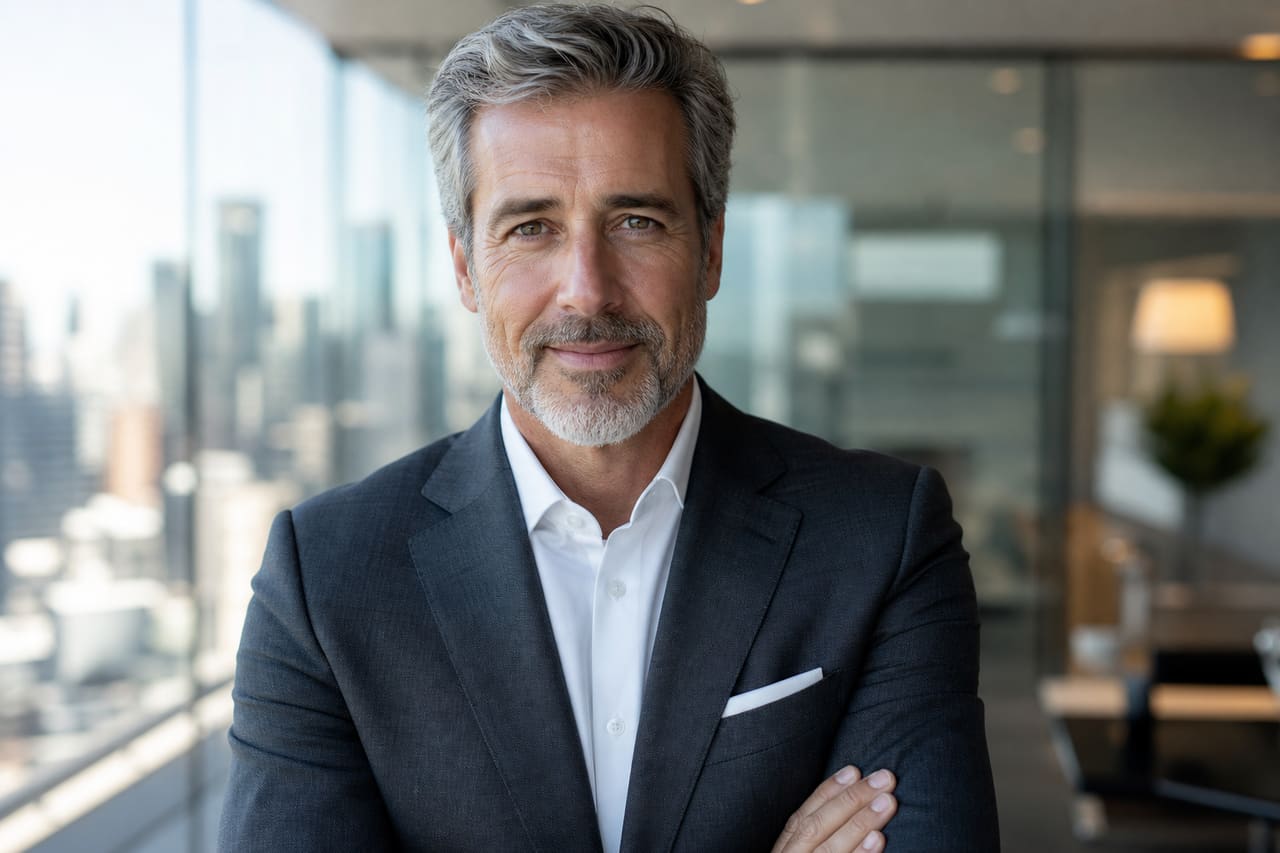 Professional Portrait of a Mature Businessman in a Modern Office