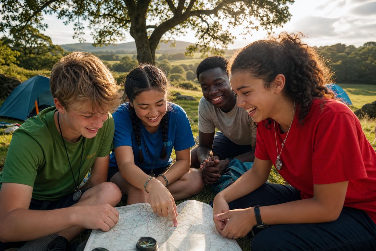 International Teenagers Participating in Outdoor Activities at an English Summer Camp