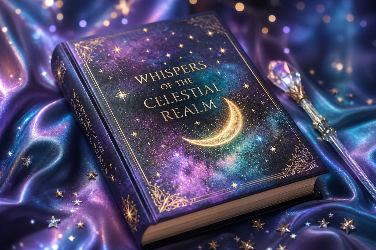 Celestial Fantasy Novel with Crystal Wand on Silk