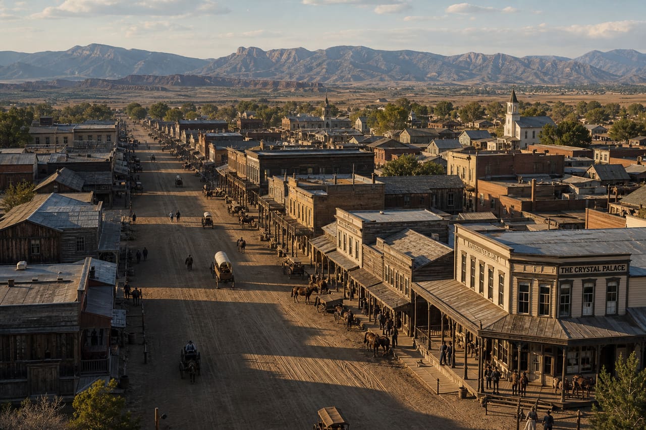 Aerial View of Twin Pigs Western City Architecture