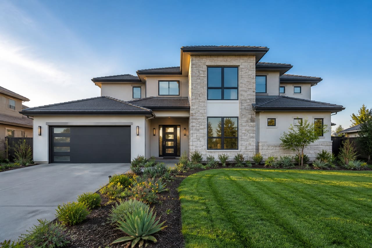 Modern Suburban House Exterior in Rancho Del Lago Community