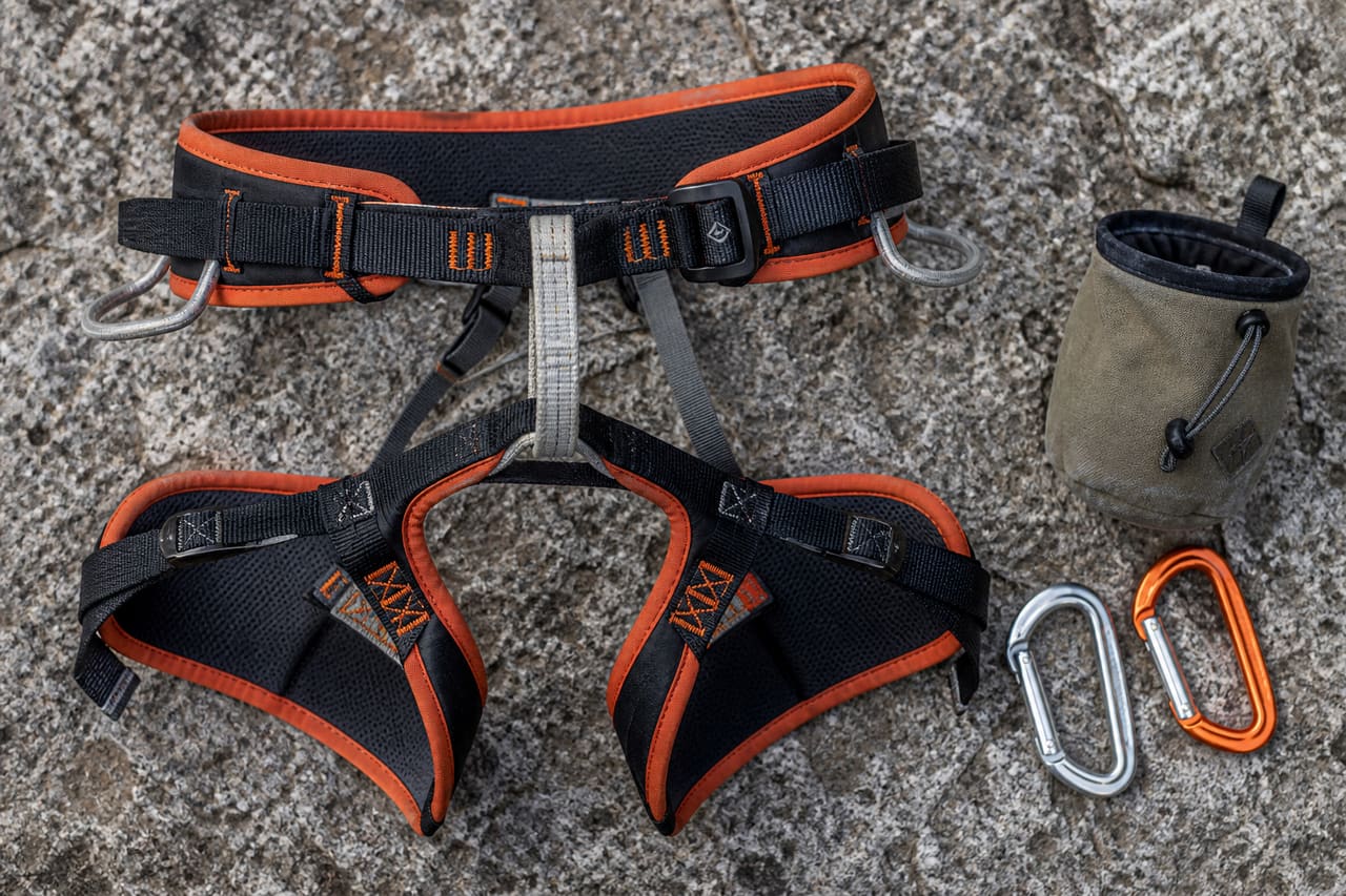 Technical Climbing Harness Laid Out on a Granite Rock Surface