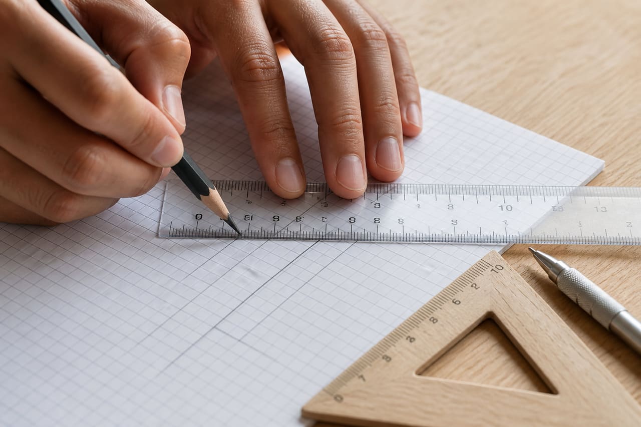Student Determining Parallel Lines Using Ruler and Pencil