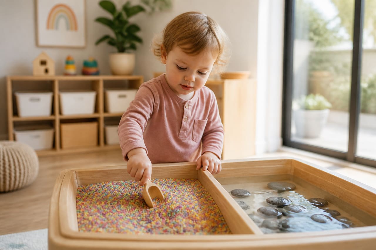 Toddler Exploring Textures at a Sensory Table