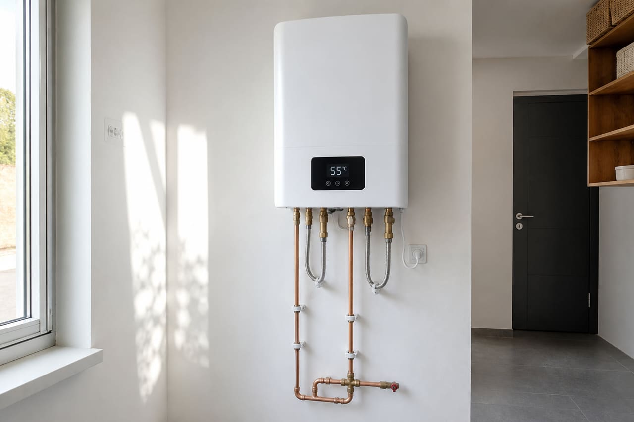 Worcester Bosch Electric Boiler Installed in Modern Utility Room