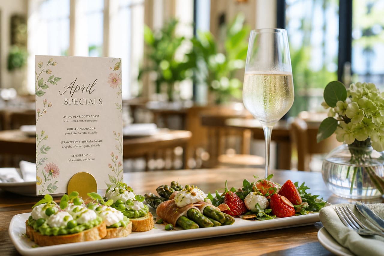 Gourmet Spring Dishes and Promotional Menu for April Specials
