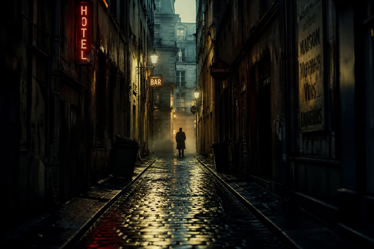 Mysterious Figure Standing in a Moody Urban Alleyway