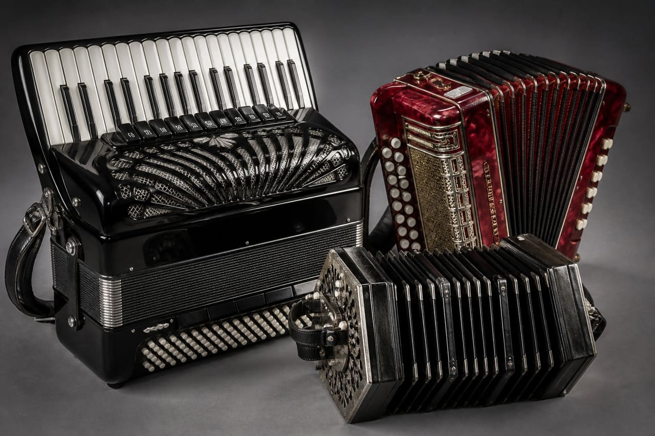 Various Accordion Types Arranged in a Studio Setting