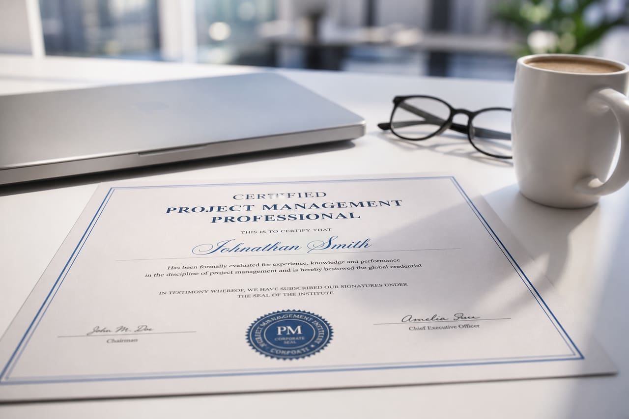 Professional Continuing Education Certificate on a Modern Office Desk