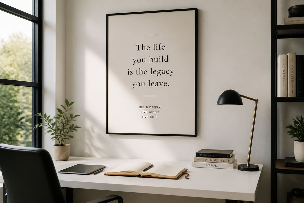 Framed Inspirational Quote on a Minimalist Office Wall