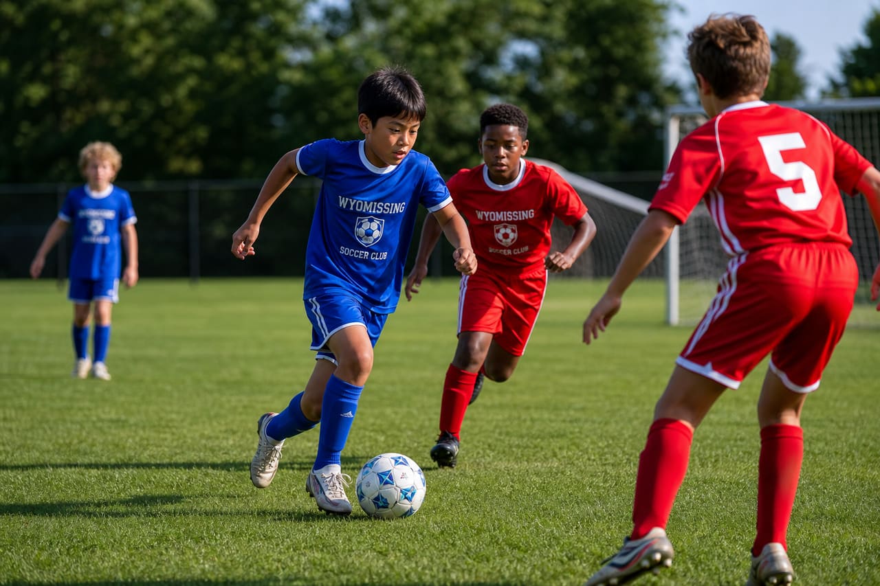 Youth Soccer Players Practicing on a Grassy Field in Wyomissing