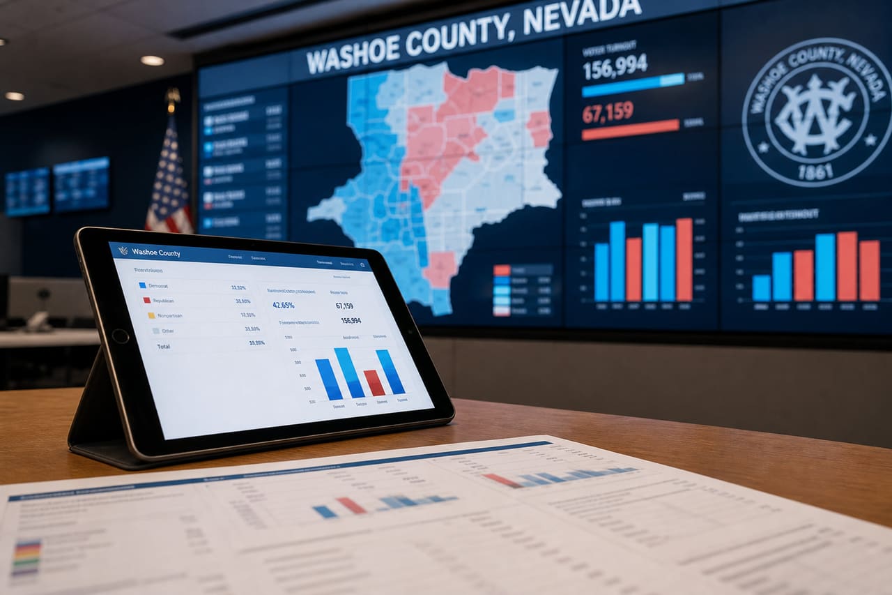 Digital Display Showing Washoe County Election Results and Data