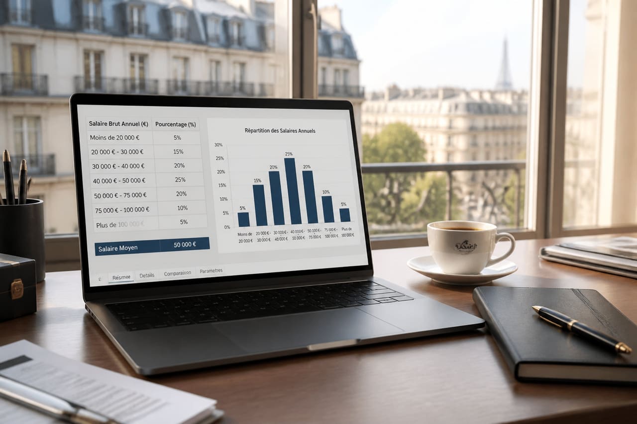 Financial Data on Laptop Screen in Parisian Office