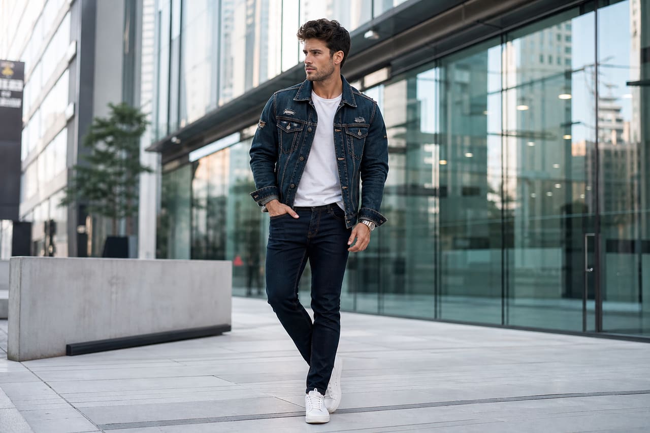 Male Model Wearing Luxury Designer Streetwear in Urban Setting