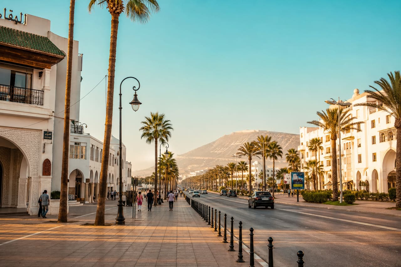 Panoramic View of Agadir Town Centre with Palm Trees