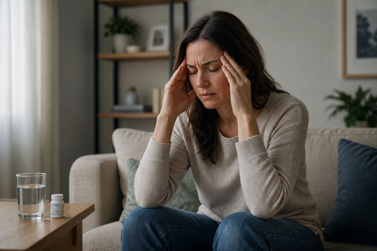 Woman Touching Her Temple While Experiencing a Headache