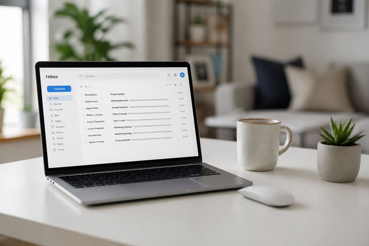 Person Accessing Webmail Interface on Laptop in Home Office