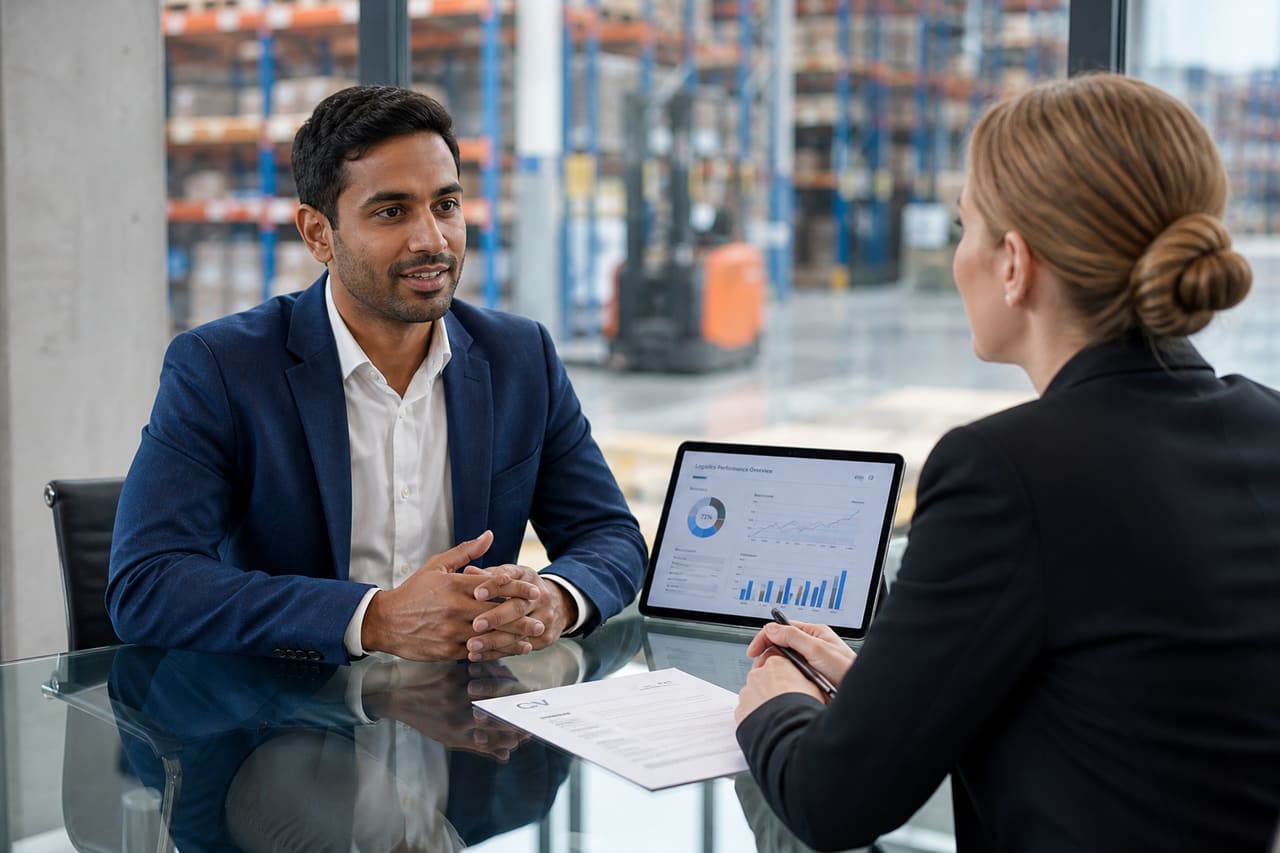 Professional Interview for a Logistics Officer in a Modern Office