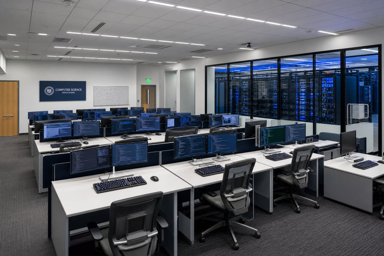Modern University Computer Lab with High Performance Workstations