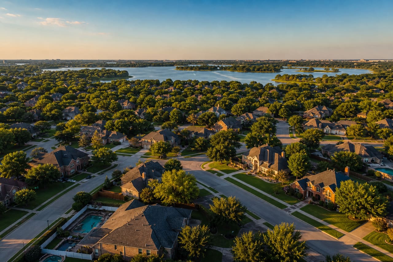 Aerial View of Residential Neighborhood in Lewisville Texas