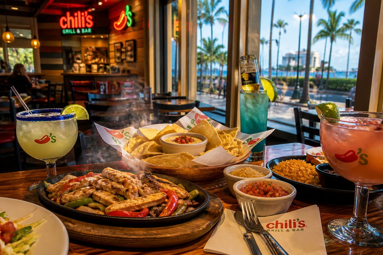 Tex-Mex Feast on a Table at Chilis Honolulu