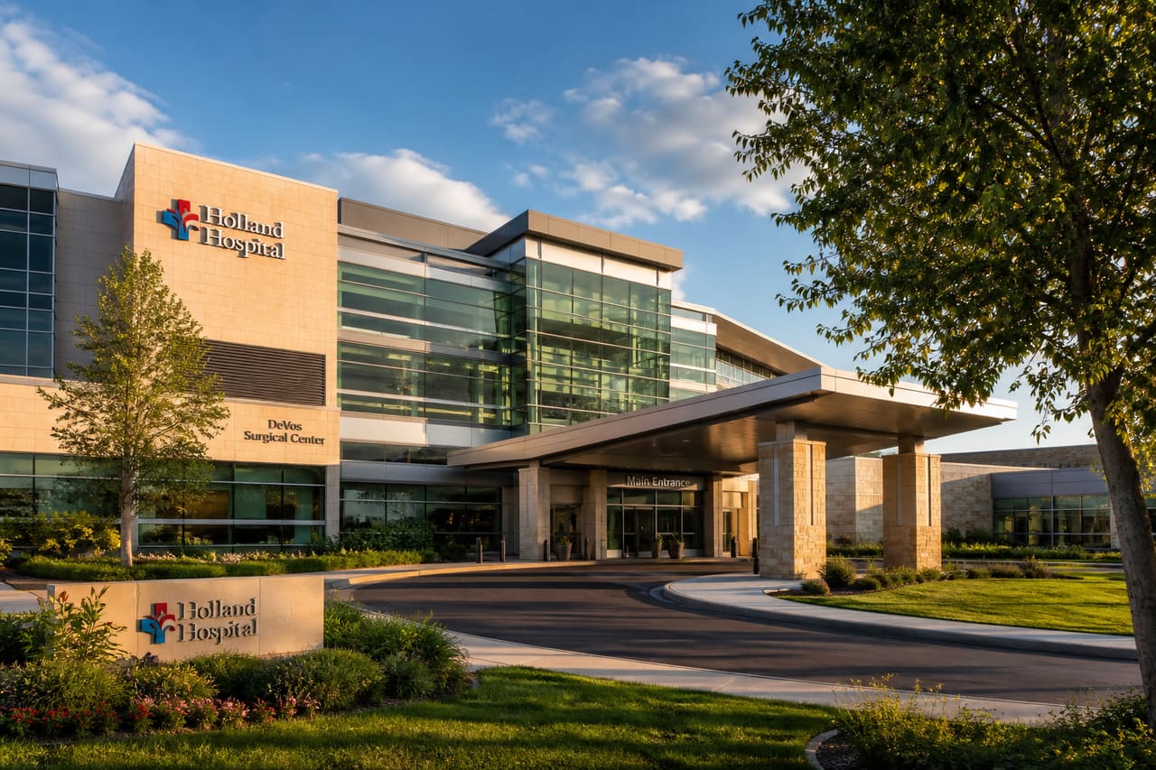 Modern Hospital Exterior and Entrance in Michigan