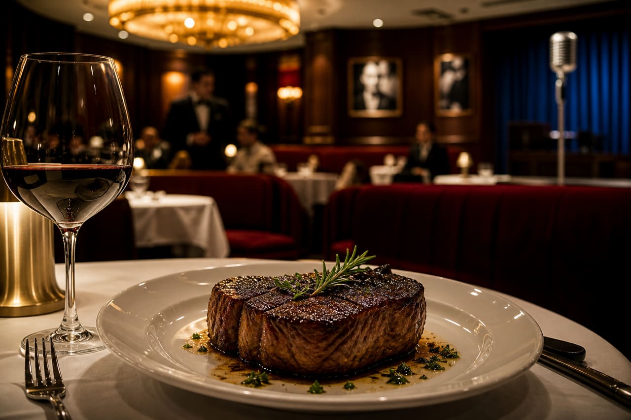 Luxury Steakhouse Interior with Mid-Century Modern Decor in Las Vegas