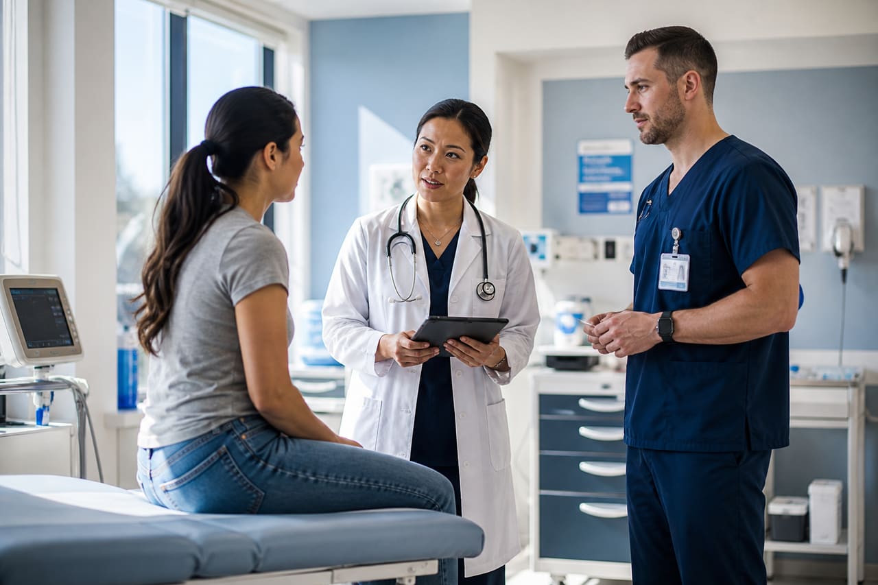 Medical Professionals Providing Care in a Modern Urgent Care Clinic