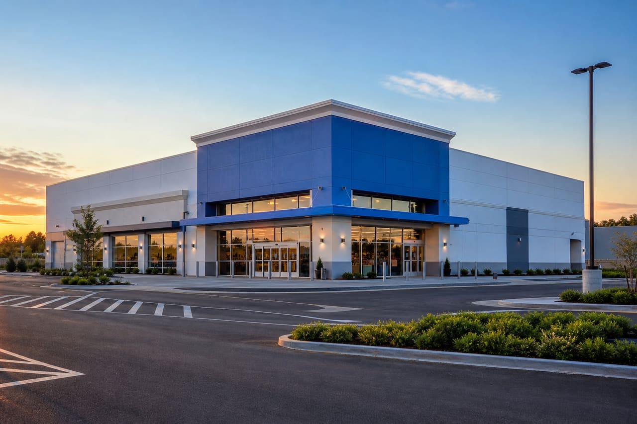 Modern Retail Supermarket Exterior in a Suburban Setting