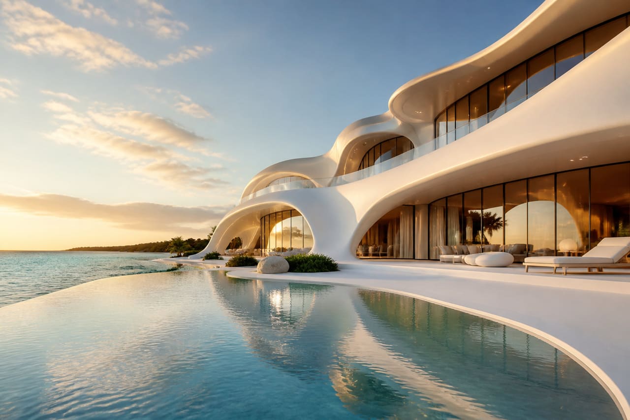 Modern Luxury Resort with Wave-Like Architecture on a Tropical Coast