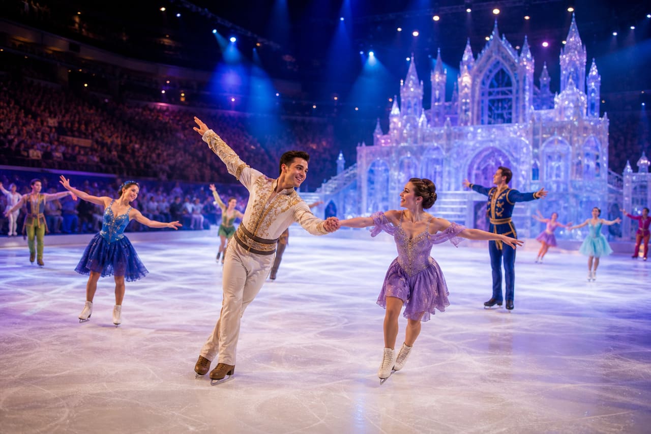 Professional Ice Skaters Performing in a Grand Arena Show