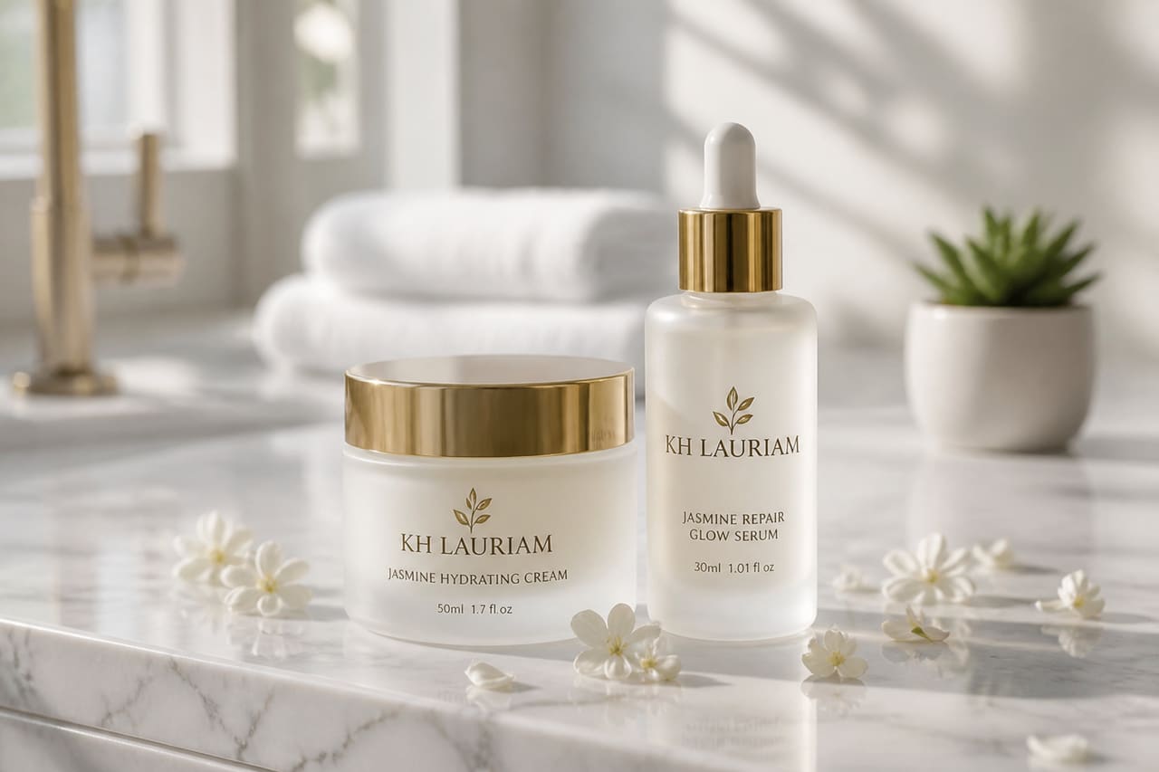 Luxury Kh Lauriam Skincare Set on White Marble