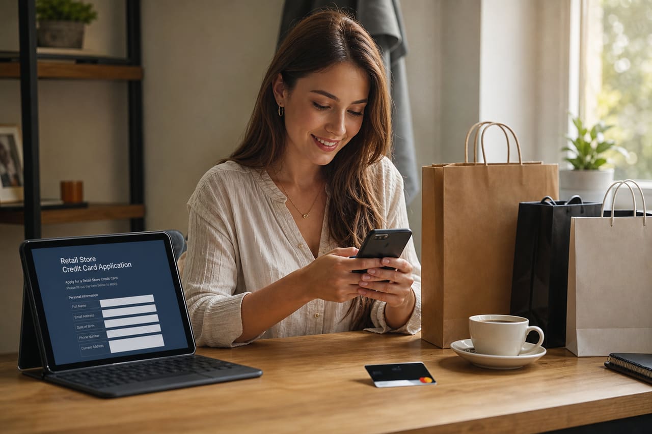 Woman Applying for a Retail Store Rewards Credit Card on Smartphone