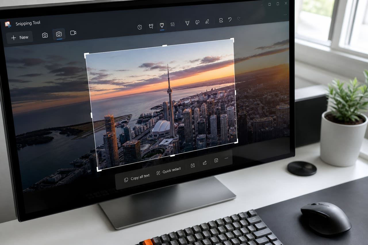 User Cropping an Image Using a Snipping Tool on Monitor