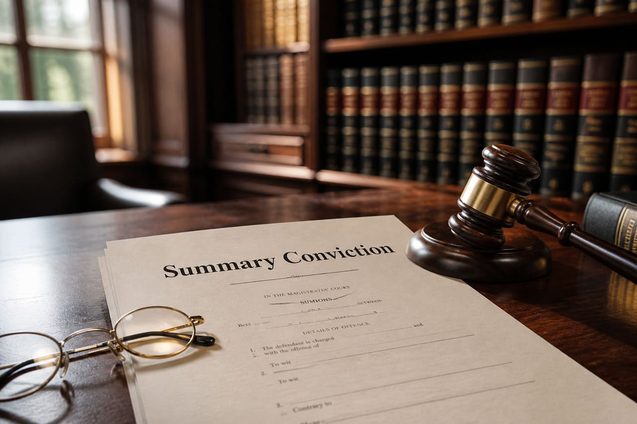 Legal Document and Gavel Representing a Summary Conviction