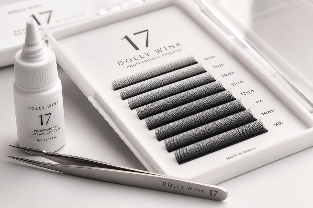 Professional Dolly Wink 17 Eyelash Extension Kit on White Surface