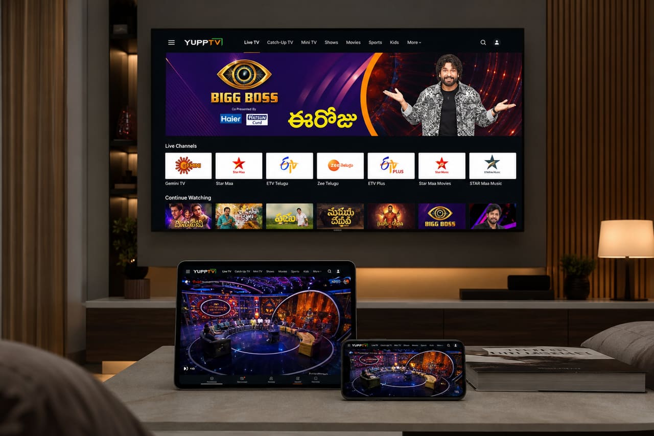 Person Watching Big Boss Telugu on Yupptv via Smart TV