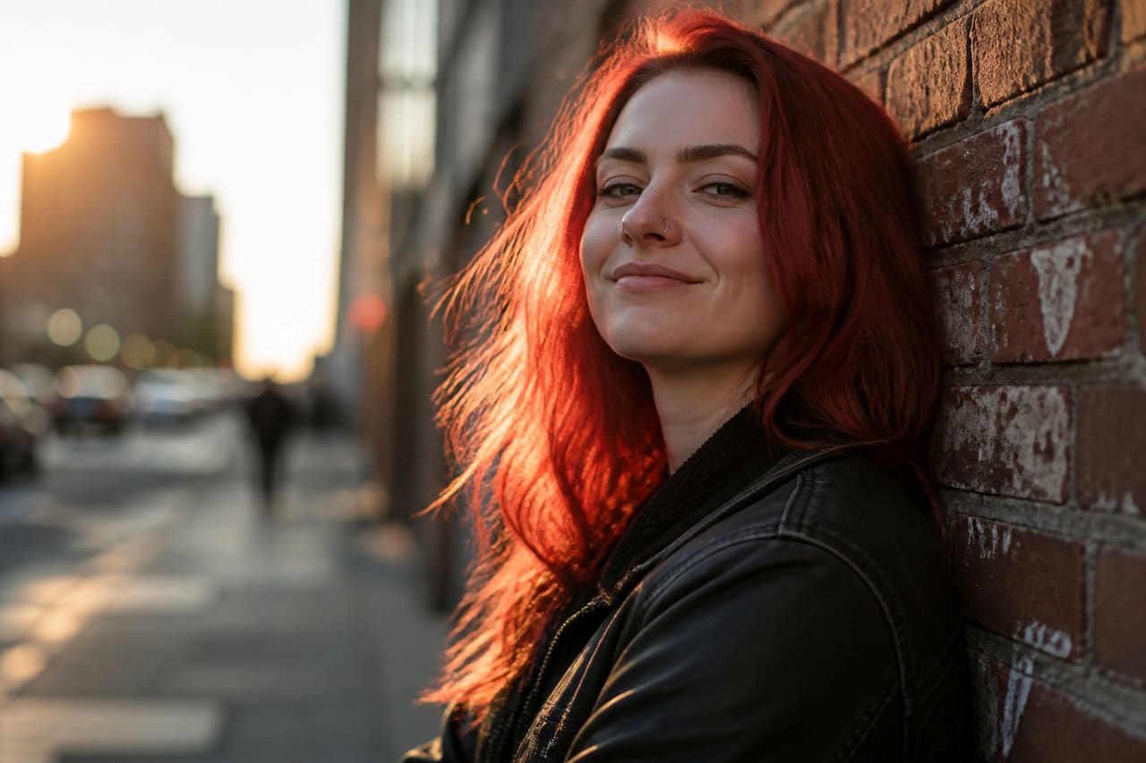 Confident Young Woman with Smirking Expression in Urban Setting